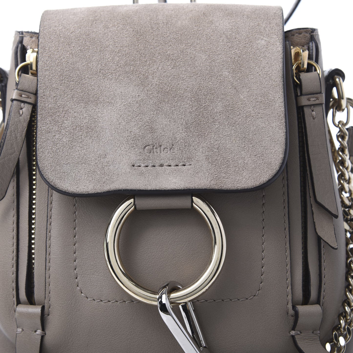 Suede Calfskin Mini Faye Backpack Motty Grey