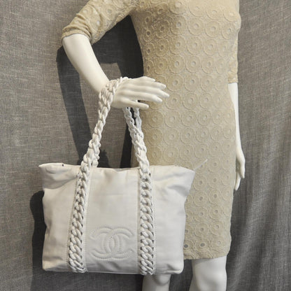 Chanel Leather Modern Chain Tote White 2 of 9