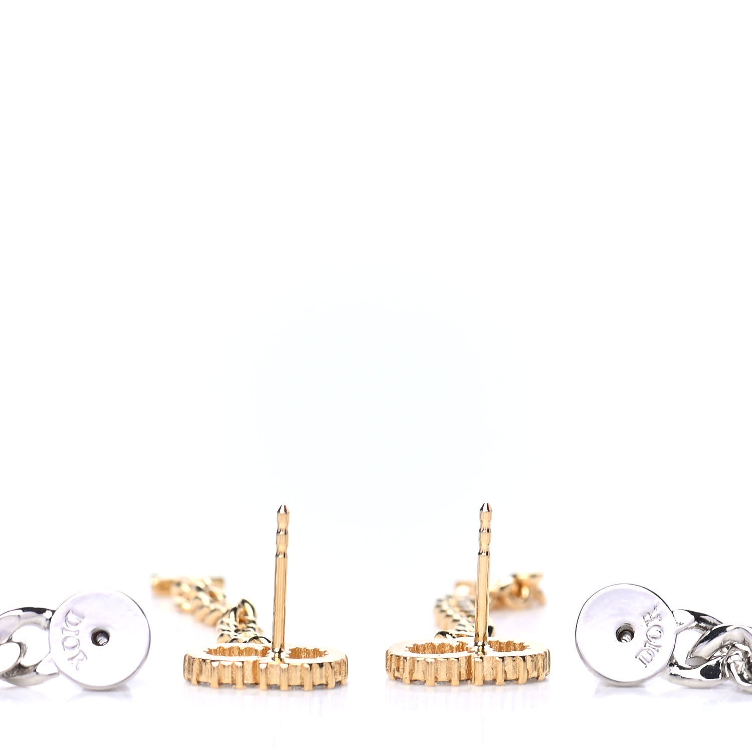 Christian Dior Pearl Crystal Star Dangle Chain Earrings Gold 3 of 5