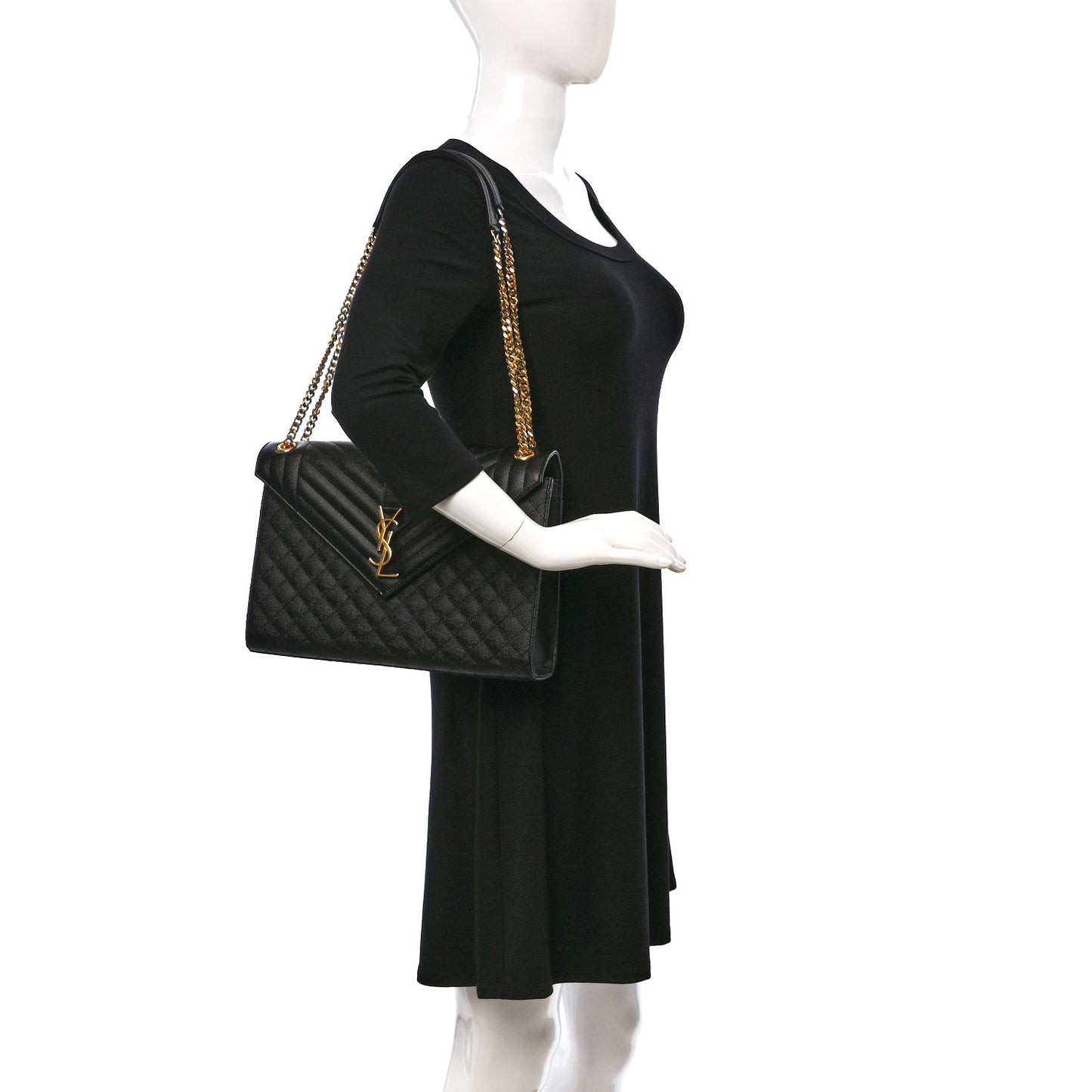 Grain De Poudre Textured Mixed Matelasse Large Triquilt Monogram Satchel Black
