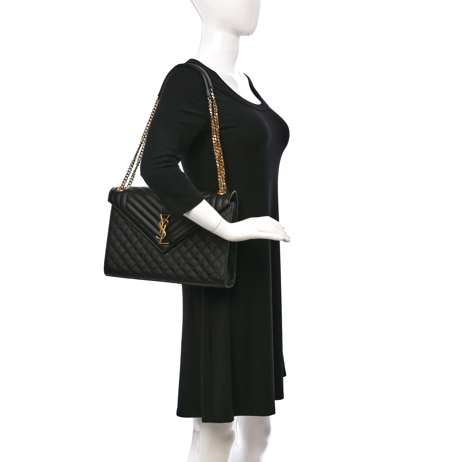 Saint Laurent Grain De Poudre Textured Mixed Matelasse Large Triquilt Monogram Satchel Black 2 of 8