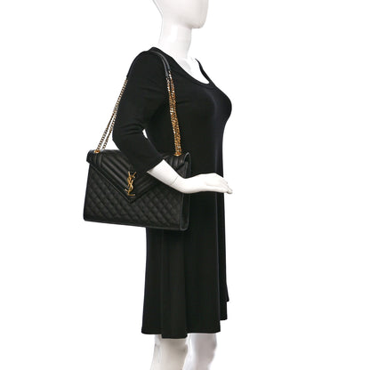 Saint Laurent Grain De Poudre Textured Mixed Matelasse Large Triquilt Monogram Satchel Black 2 of 8