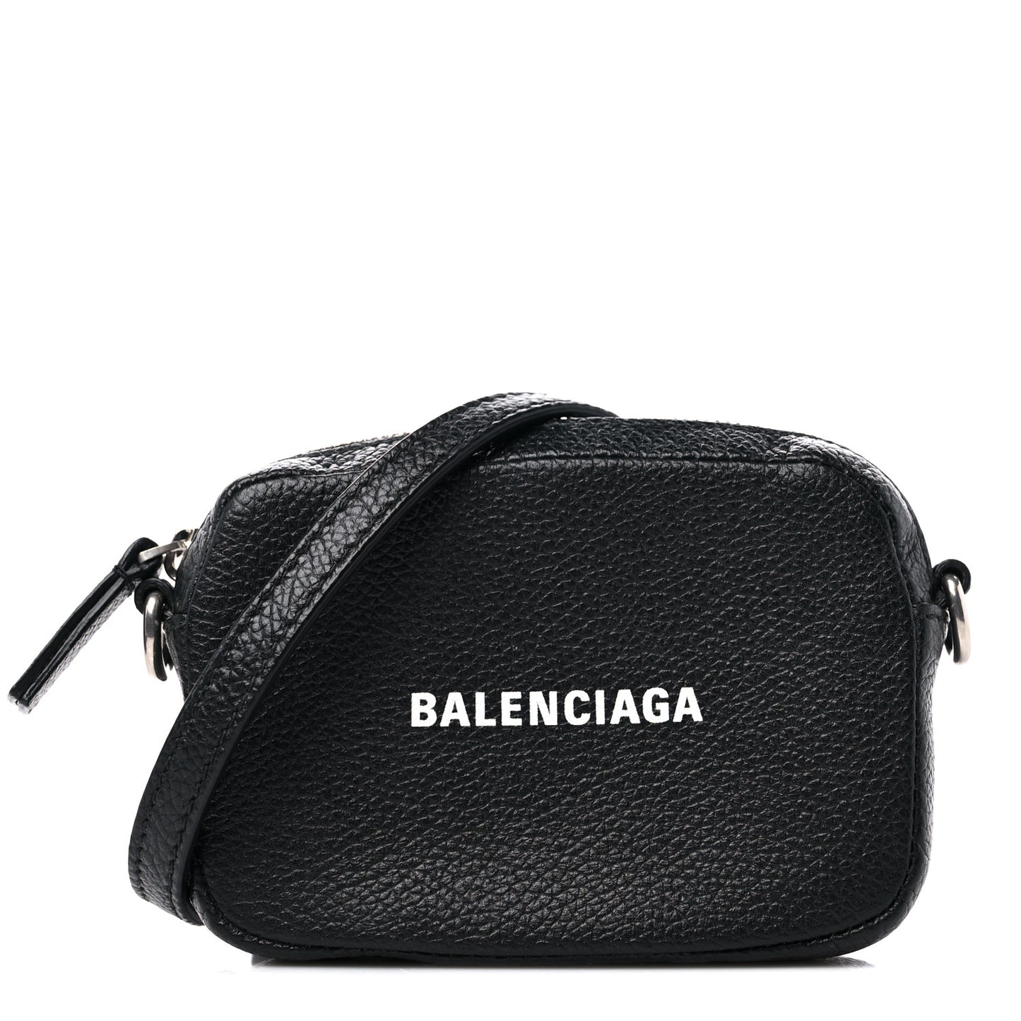 Grained Calfskin Logo Mini Cash Crossbody Pouch Black White