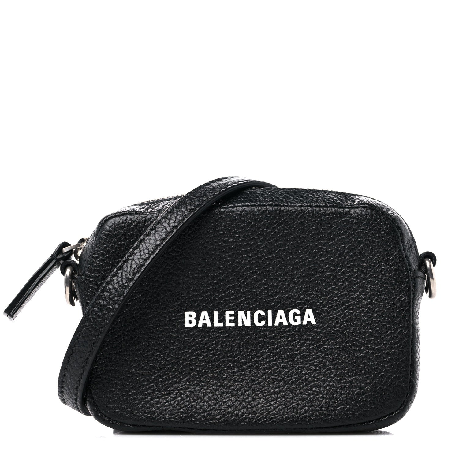 Balenciaga Grained Calfskin Logo Mini Cash Crossbody Pouch Black White 1 of 9