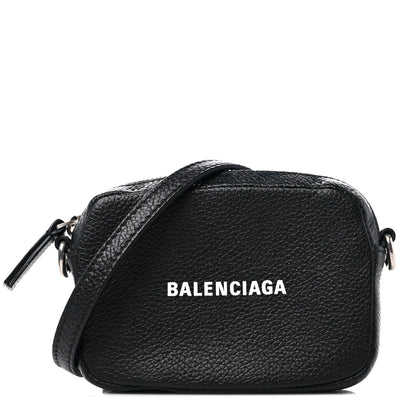 Balenciaga Grained Calfskin Logo Mini Cash Crossbody Pouch Black White 1 of 9
