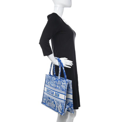 Christian Dior Canvas Embroidered Medium Dioriviera Toile De Jouy Book Tote Fluorescent Blue 2 of 11