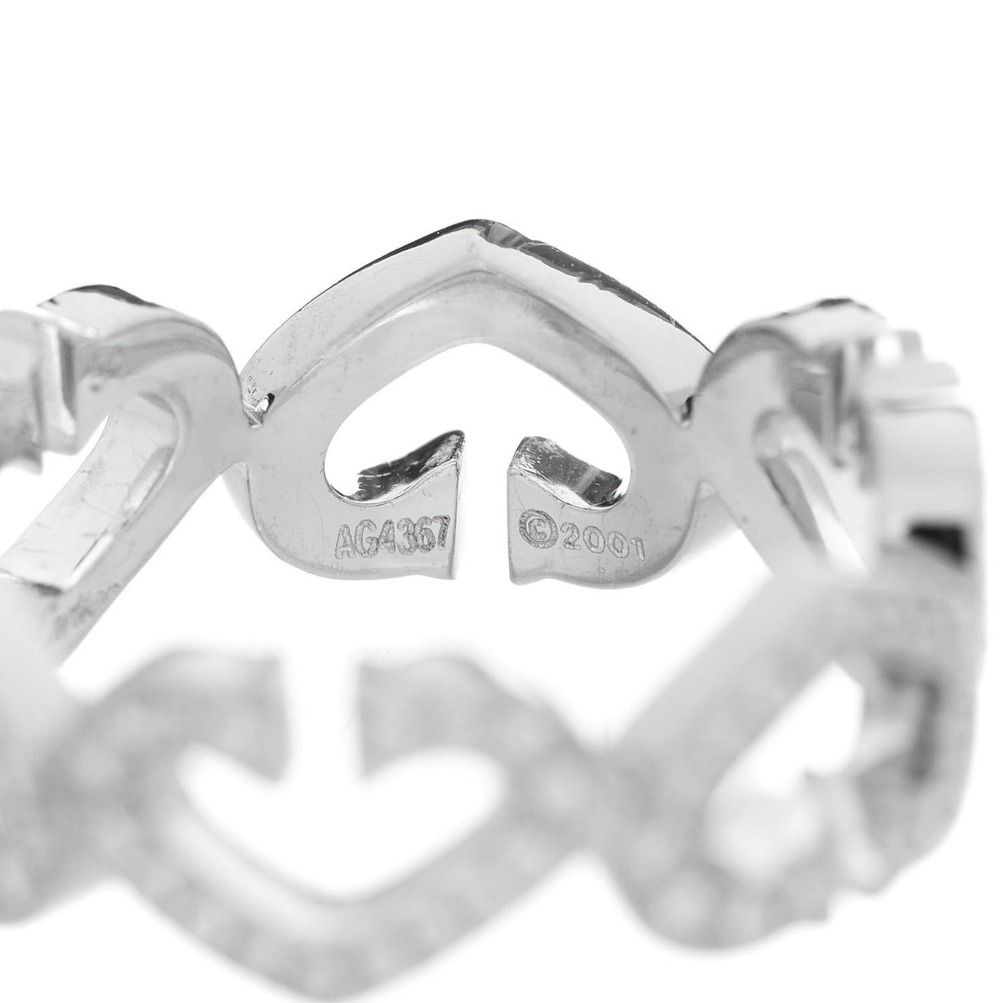 18K White Gold Diamond Hearts and Symbols Paved Ring 54 6.75