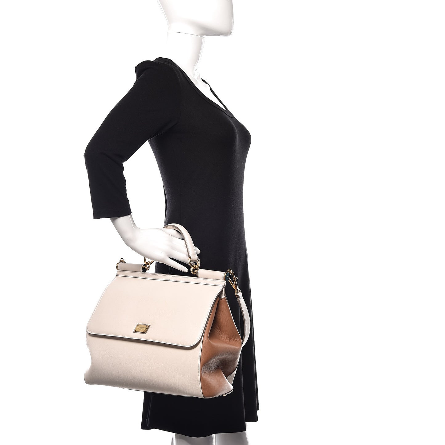 Grained Deerskin Large Bi-Color Miss Sicily Satchel White Caramello