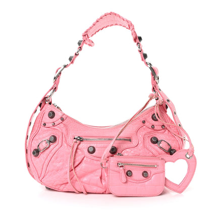 Balenciaga Extra Supple Calfskin Crocodile Embossed Small Le Cagole Shoulder Bag Sweet Pink 5 of 21
