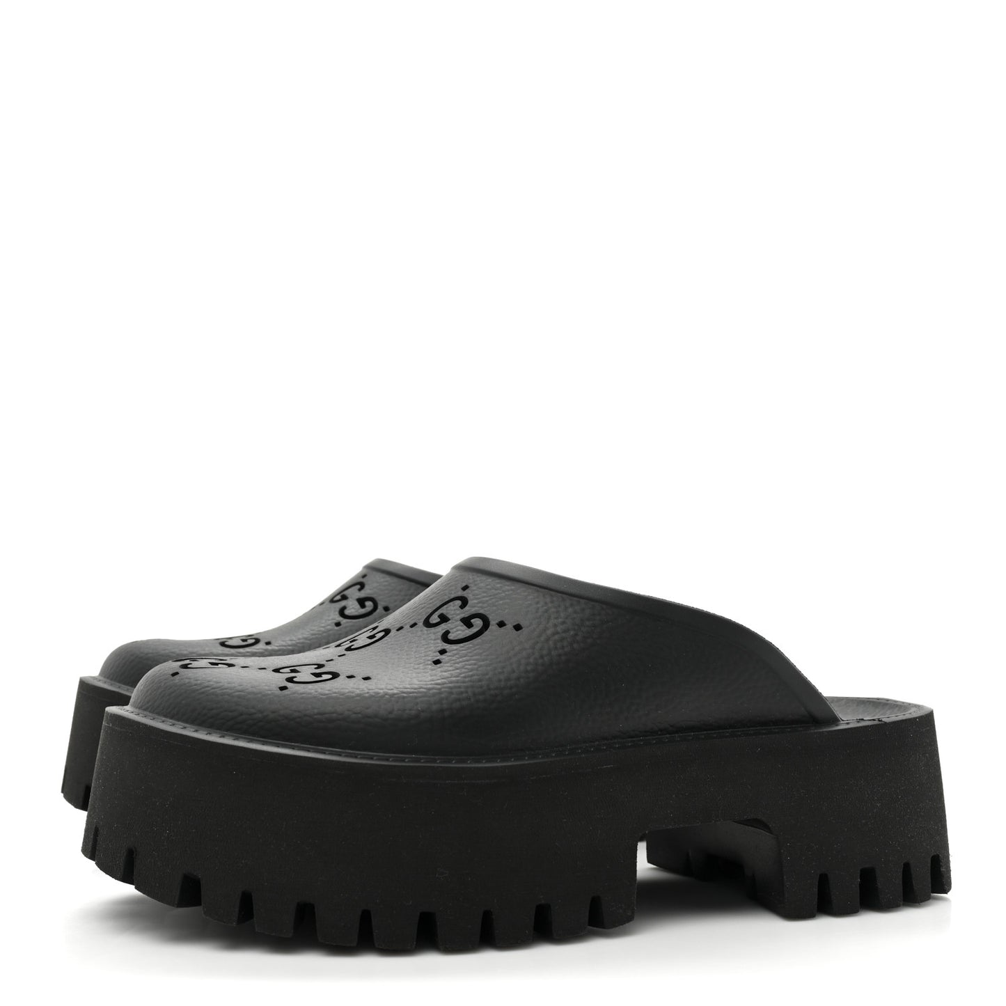Rubber GG Monogram Perforated Elea Platform 55mm Lug Sole Sandals 36 Black