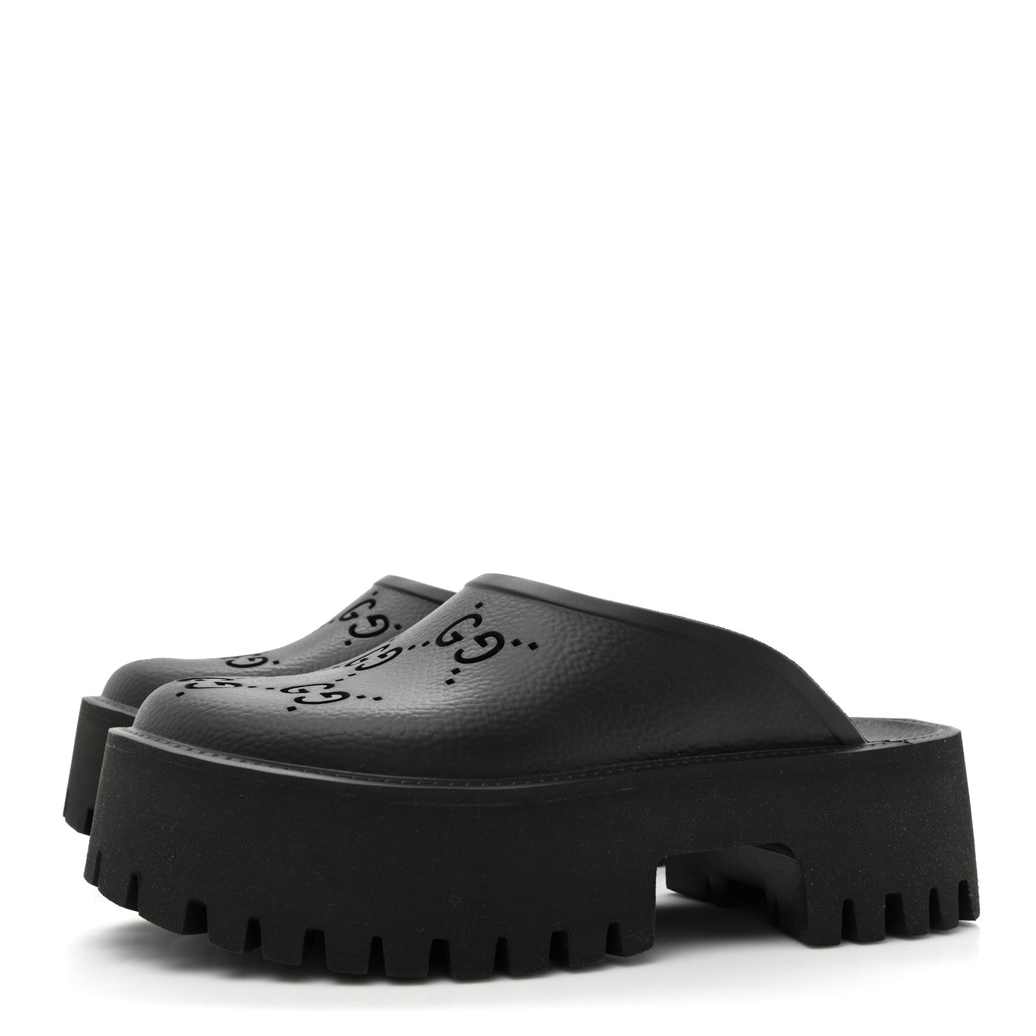 Gucci Rubber GG Monogram Perforated Elea Platform 55mm Lug Sole Sandals 36 Black 3 of 9