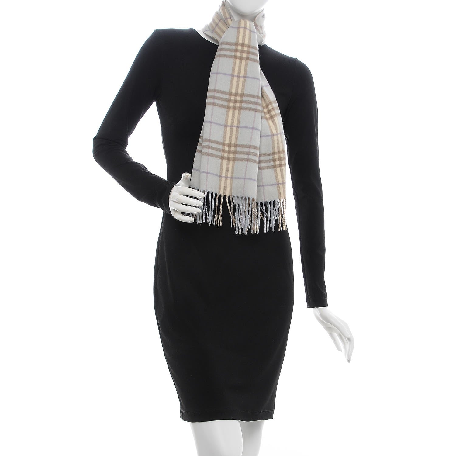 Burberry Cashmere House Check Fringe Scarf Light Blue 2 of 5