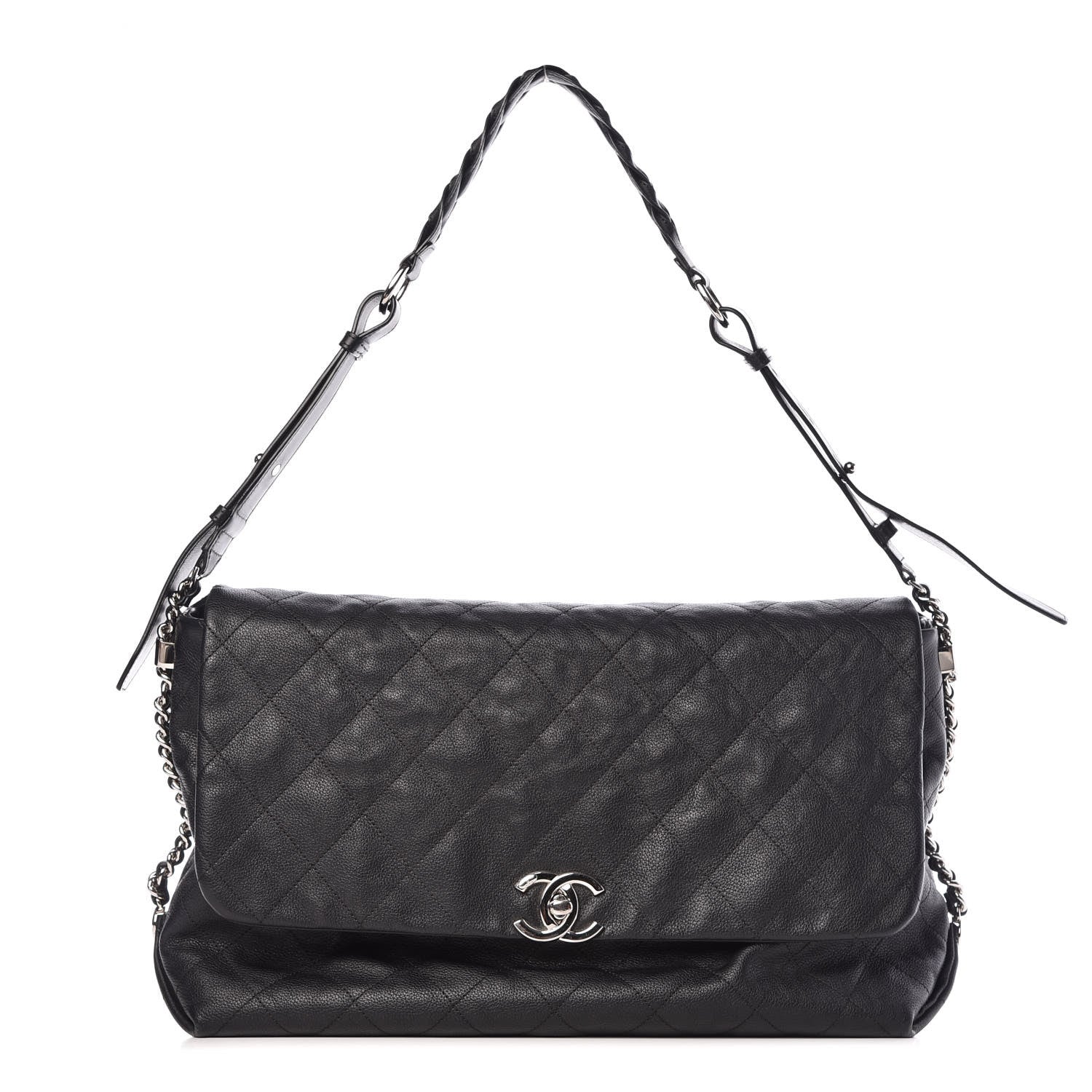 Chanel Grained Calfskin Stitched Medium Braided With Style Flap Black 1 of 10