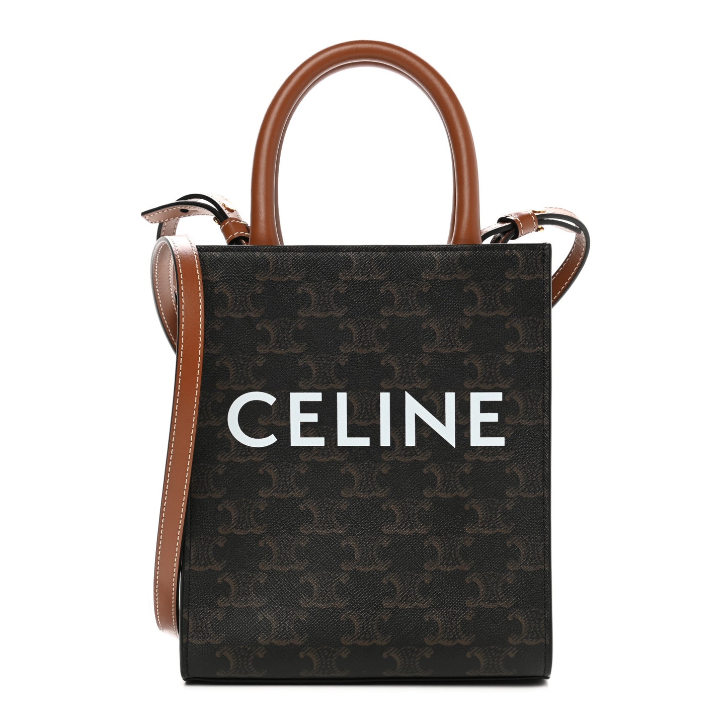 Triomphe Canvas Calfskin Mini Vertical Cabas Tan