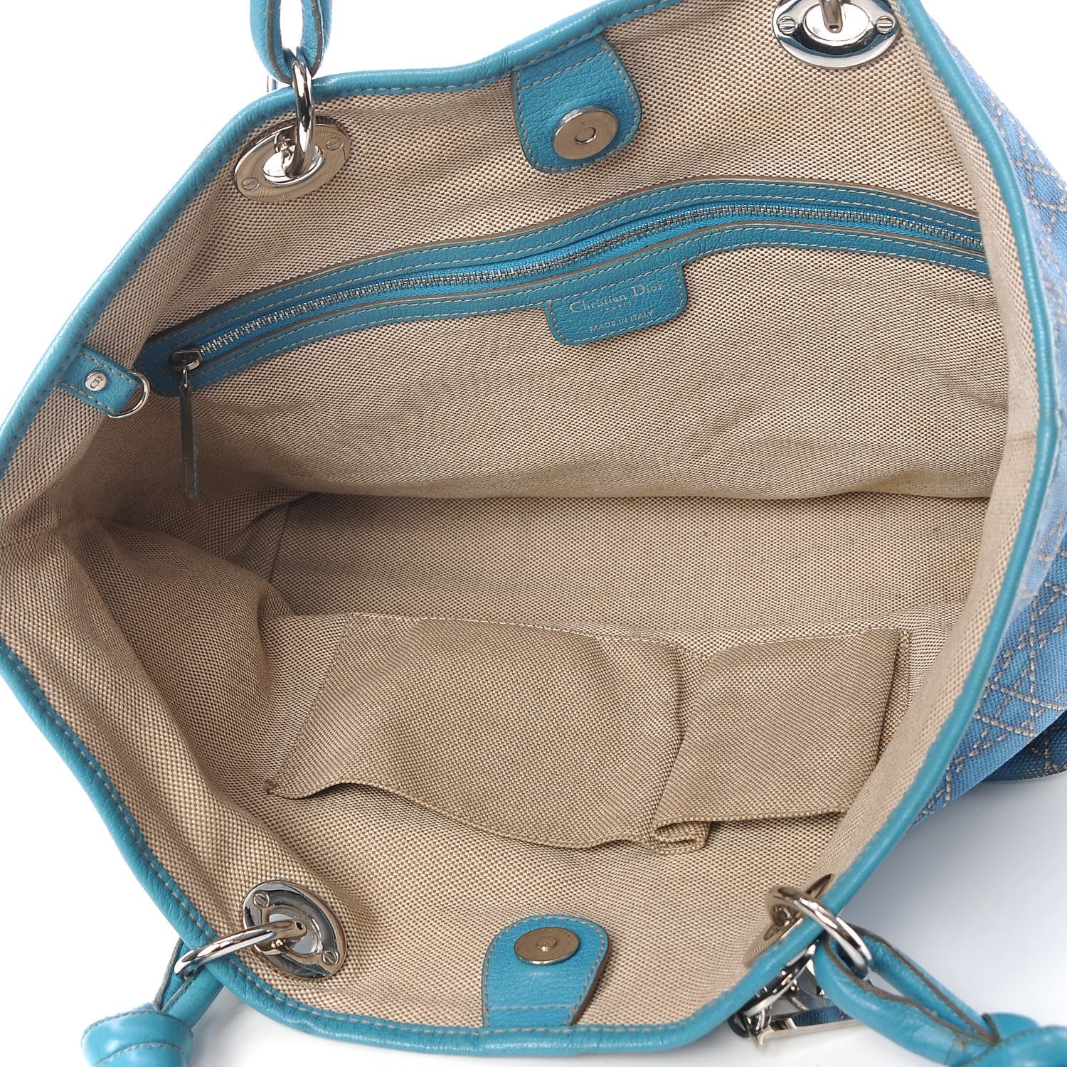 Christian Dior Coated Canvas Cannage Print Cherie Tote Blue 5 of 13