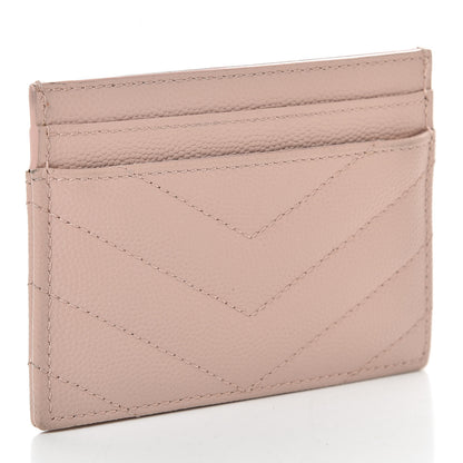 Saint Laurent Grain De Poudre Matelasse Chevron Monogram Credit Card Case Pale Pink 3 of 7