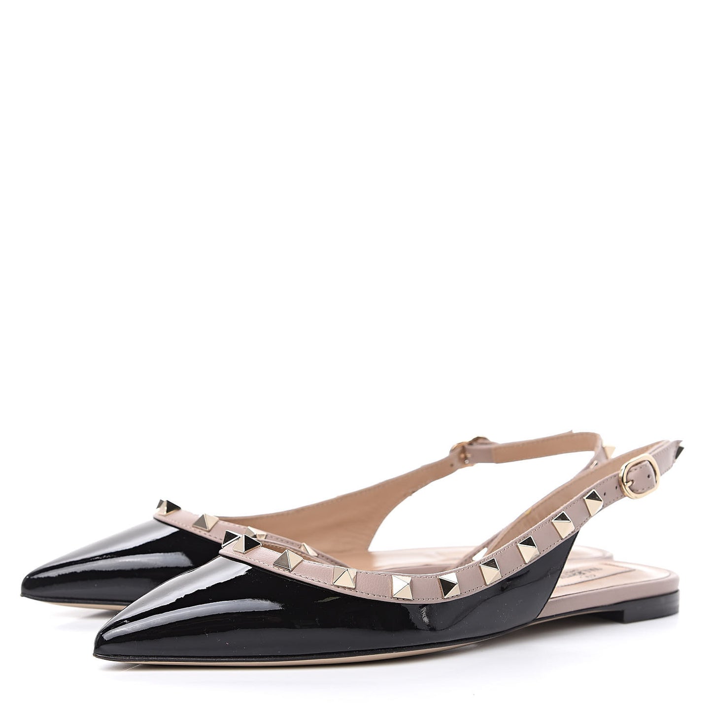 Patent Rockstud Slingback Flats 36 Black Poudre