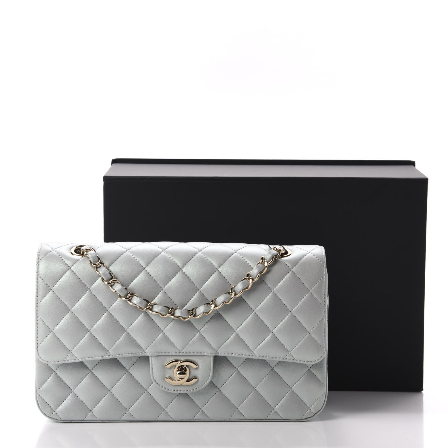 Chanel Iridescent Lambskin Quilted Medium Double Flap Light Blue 11 of 11