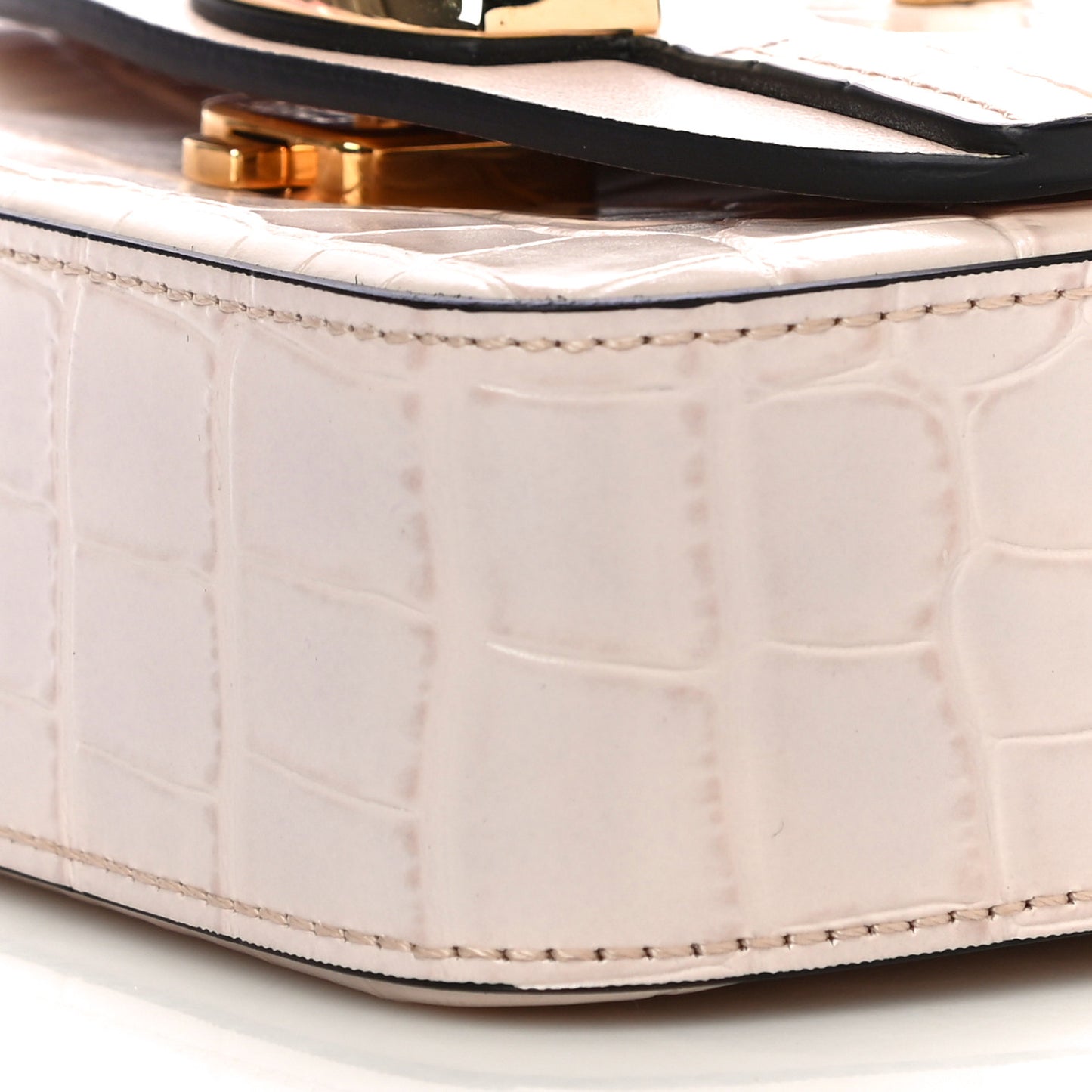 Calfskin Crocodile Embossed Mini C Double Carry Cement Pink