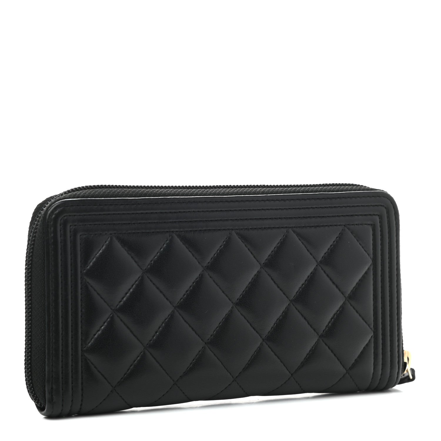 Chanel Lambskin Quilted Boy Zip Around Wallet Black 3 of 8