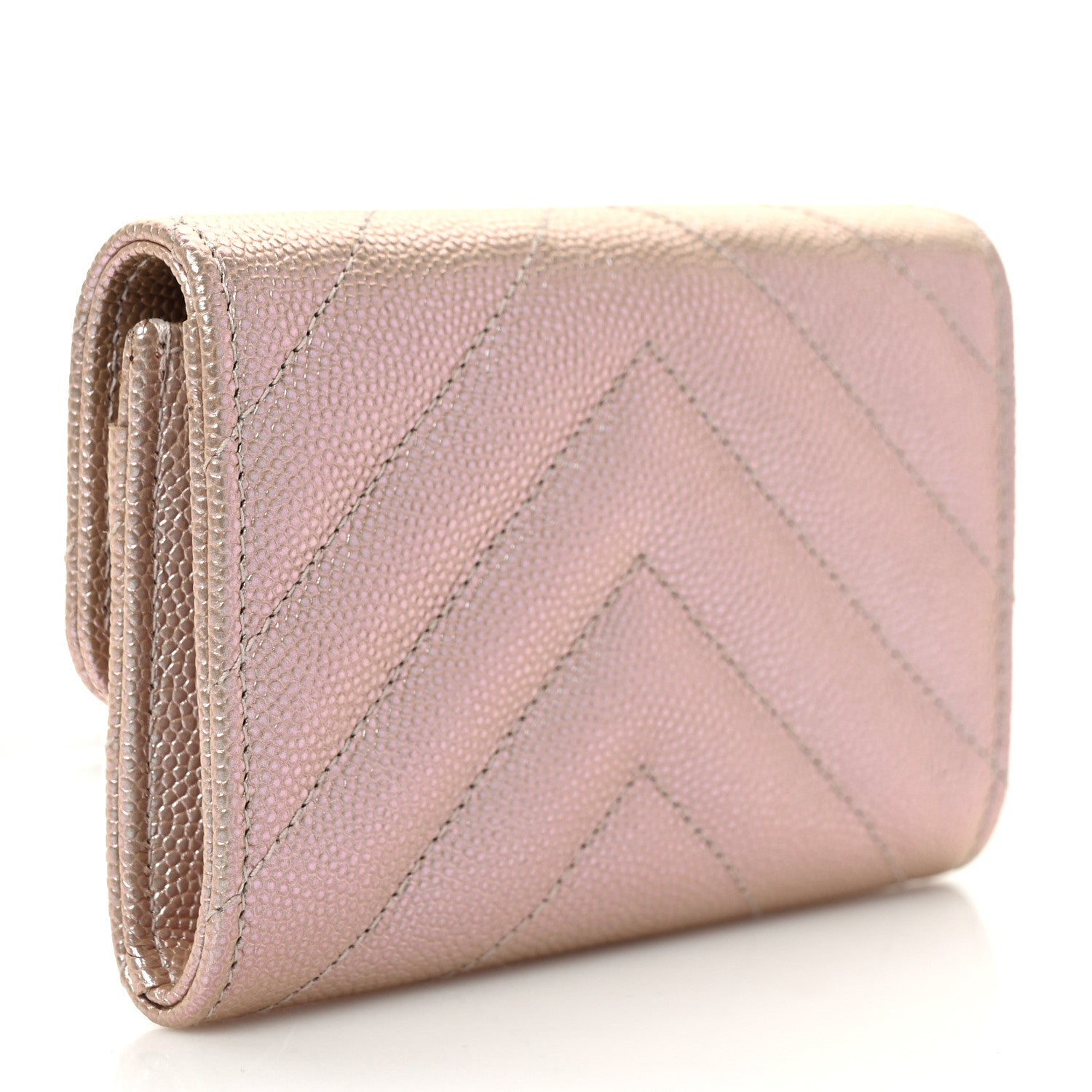 Chanel Iridescent Caviar Chevron Quilted Flap Card Holder Beige 3 of 7