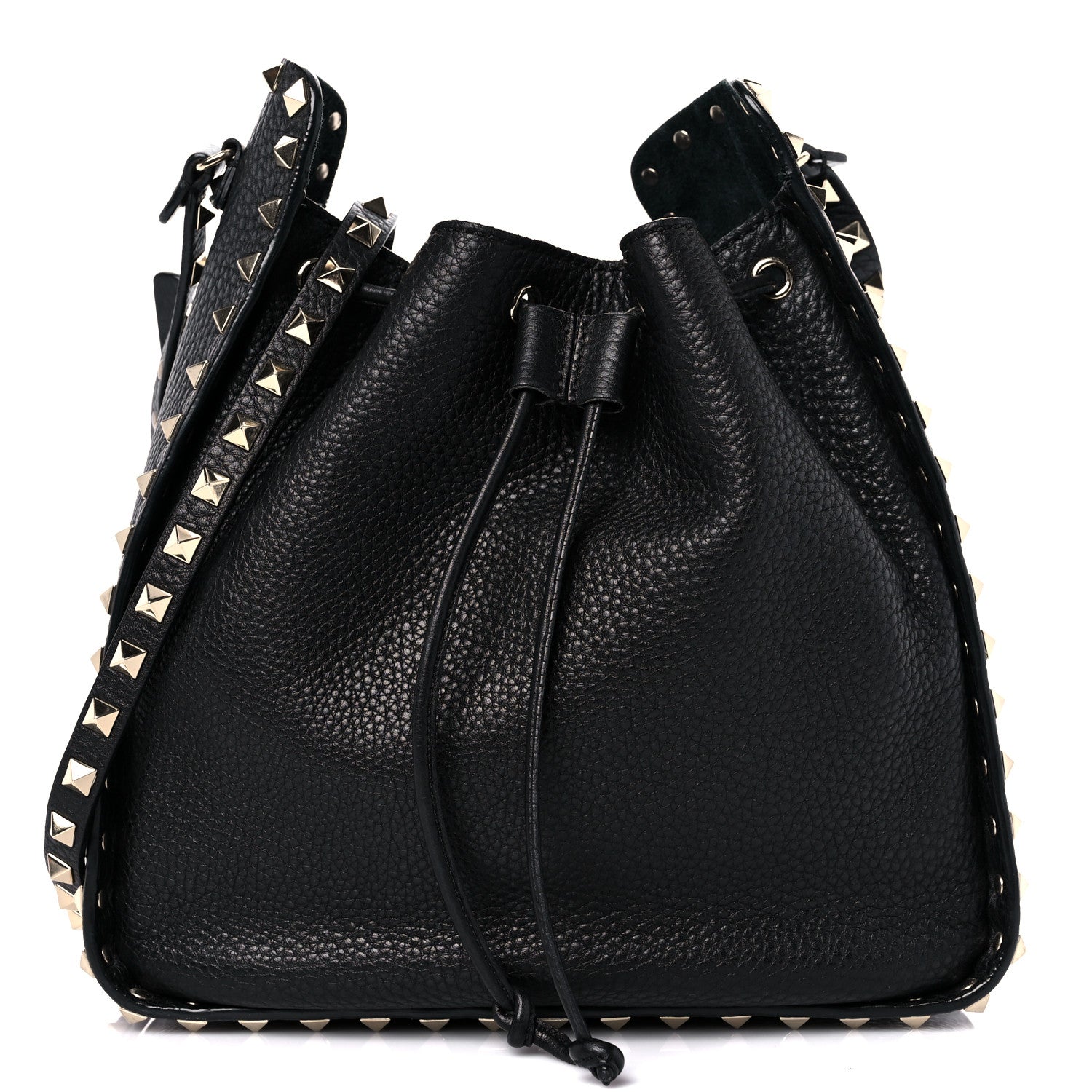 Valentino Garavani Grained Calfskin Rockstud Bucket Bag Black 1 of 15