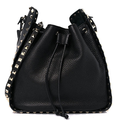 Valentino Garavani Grained Calfskin Rockstud Bucket Bag Black 1 of 15