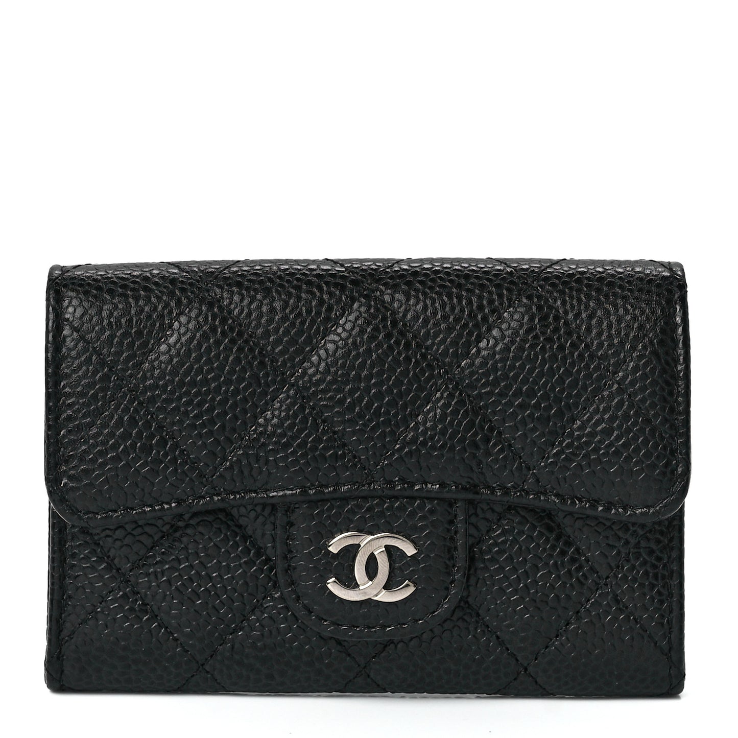Caviar Quilted Flap Card Holder Black
