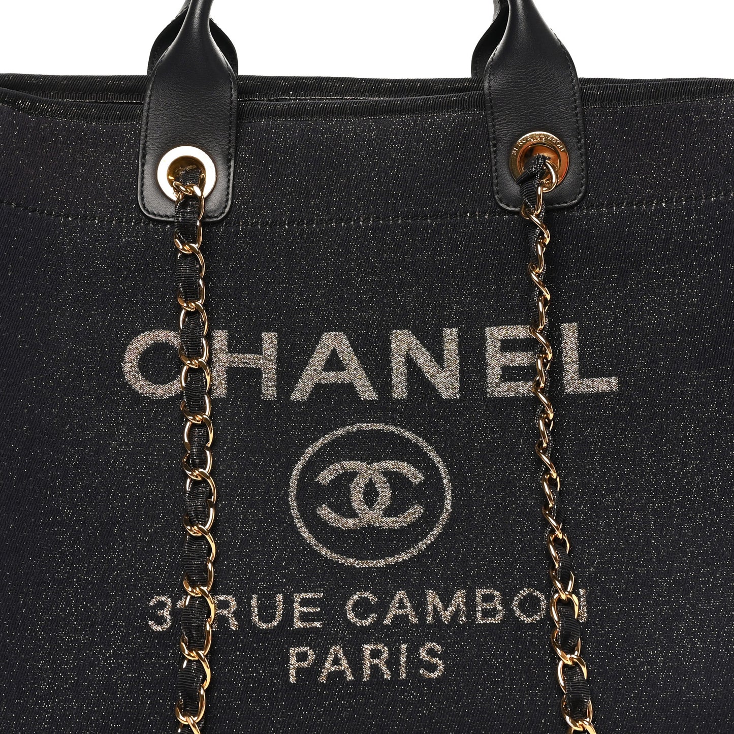 Lurex Canvas Medium Deauville Tote Navy Blue Gold