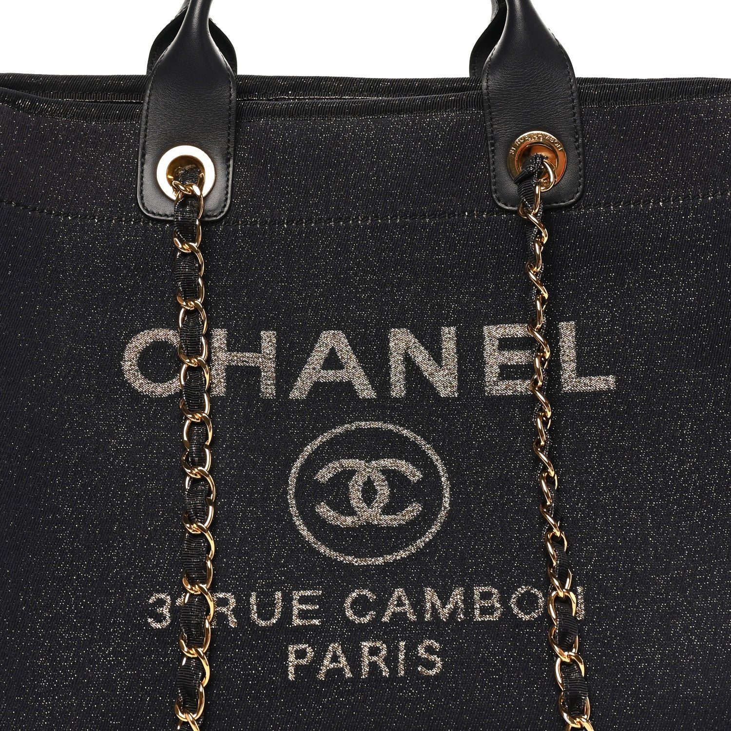 Chanel Lurex Canvas Medium Deauville Tote Navy Blue Gold 7 of 10