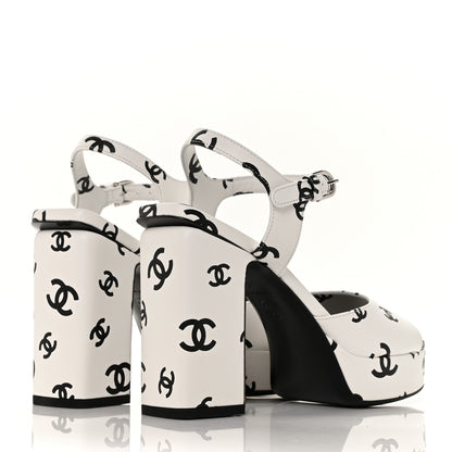 Chanel Printed Lambskin CC Platform Sandals 36 White Black 4 of 9