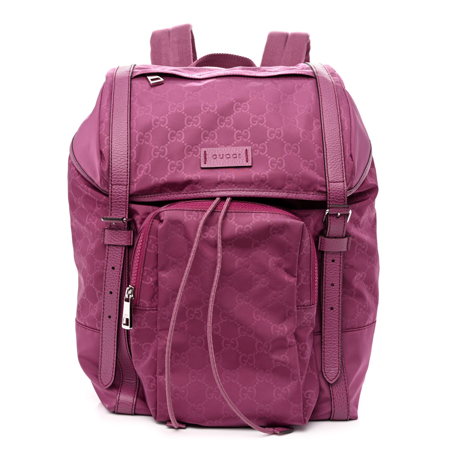 Gucci Nylon Monogram Dollar Calfskin Medium Light Double Buckle Backpack Peonia Flower 1 of 12