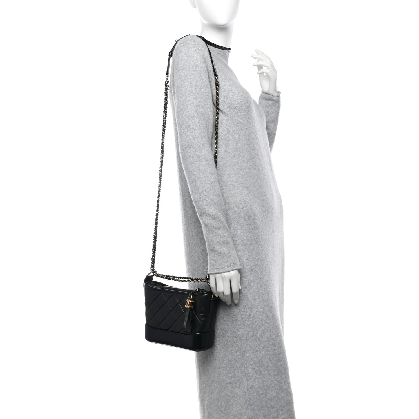 Aged Calfskin Quilted Small Gabrielle Hobo Black