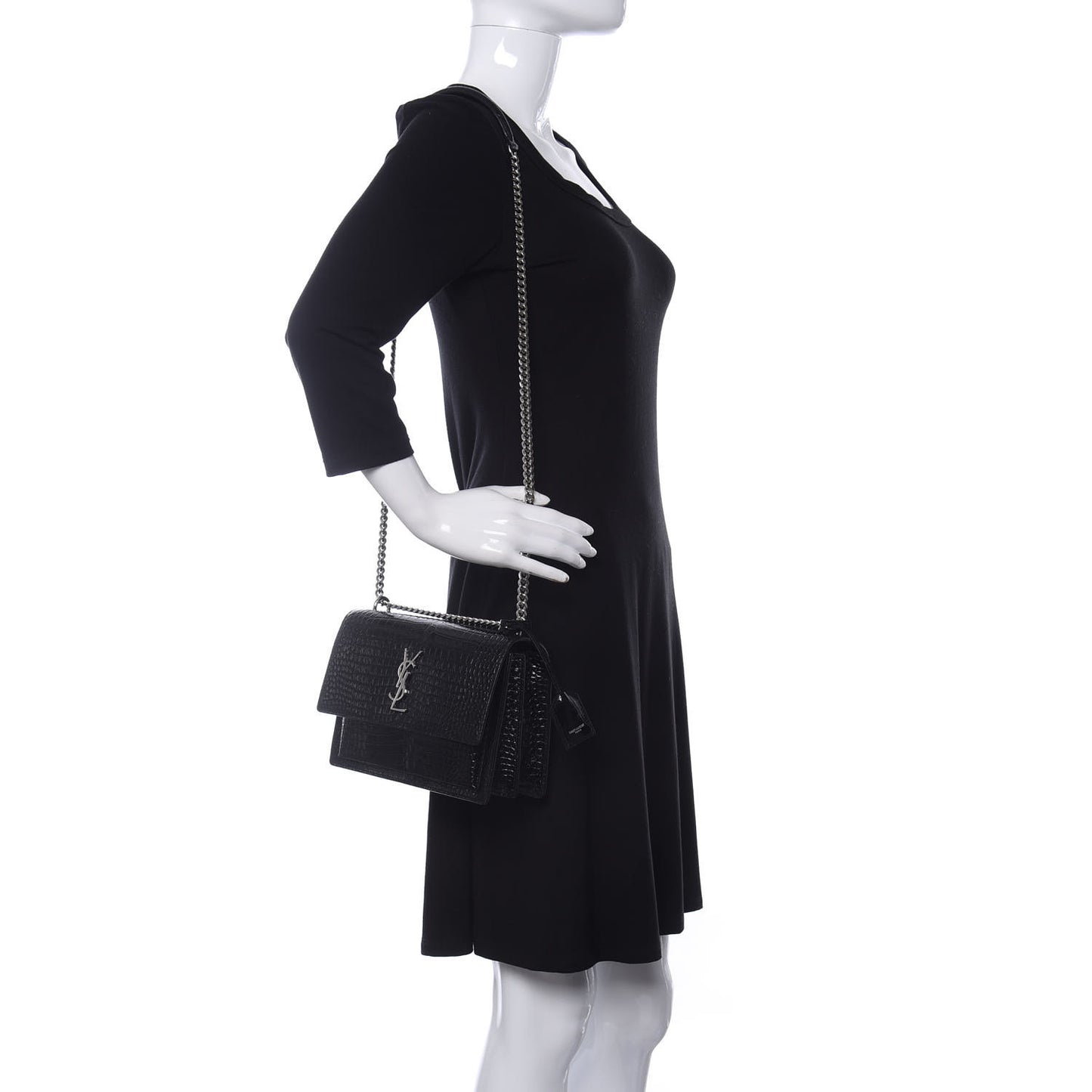 Calfskin Crocodile Embossed Medium Monogram Sunset Black