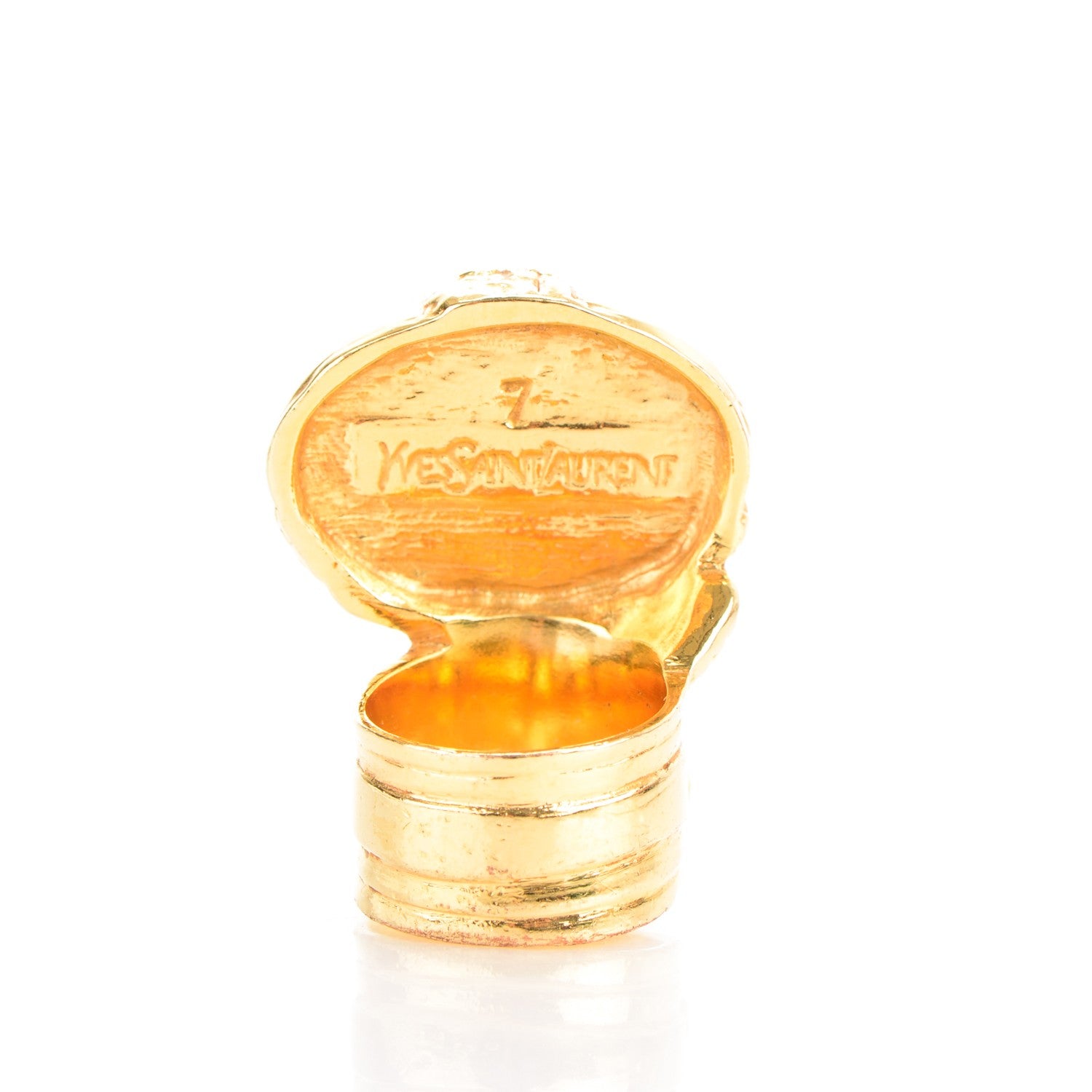 Saint Laurent Glass Cabochon Arty Ovale Ring 7 Gold Coral 3 of 3