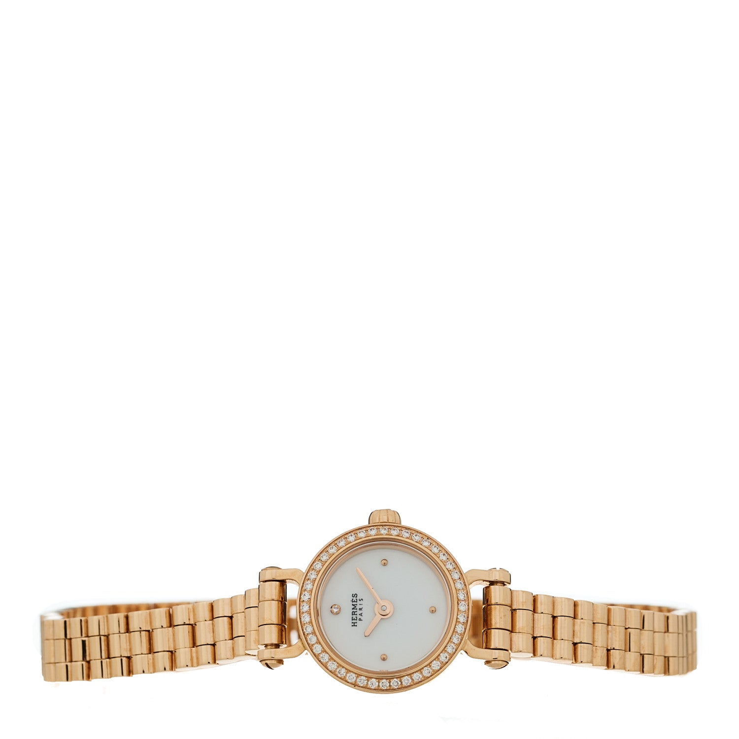 Hermes 18K Rose Gold Diamond Bezel 16mm Faubourg Quartz Watch 2 of 4