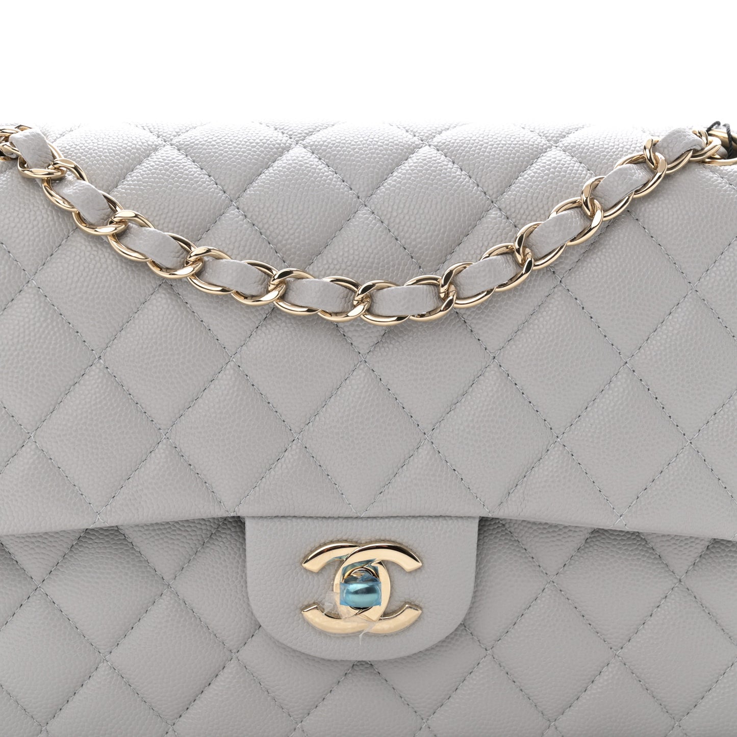Caviar Quilted Medium Double Flap Grey