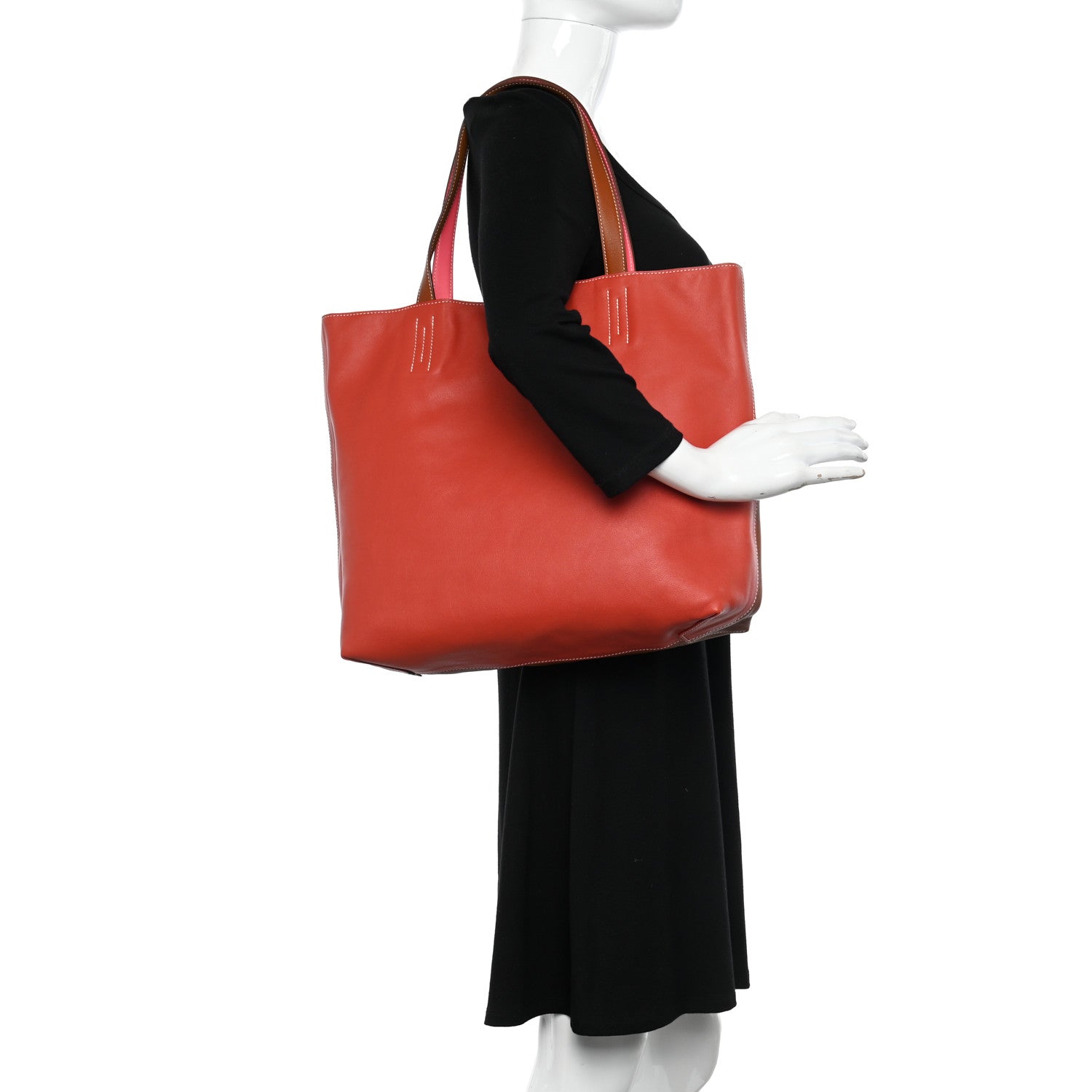 Hermes Veau Sikkim Double Sens 36 Reversible Tote Gold Rose Azalee Rouge Casaque Brique 2 of 17