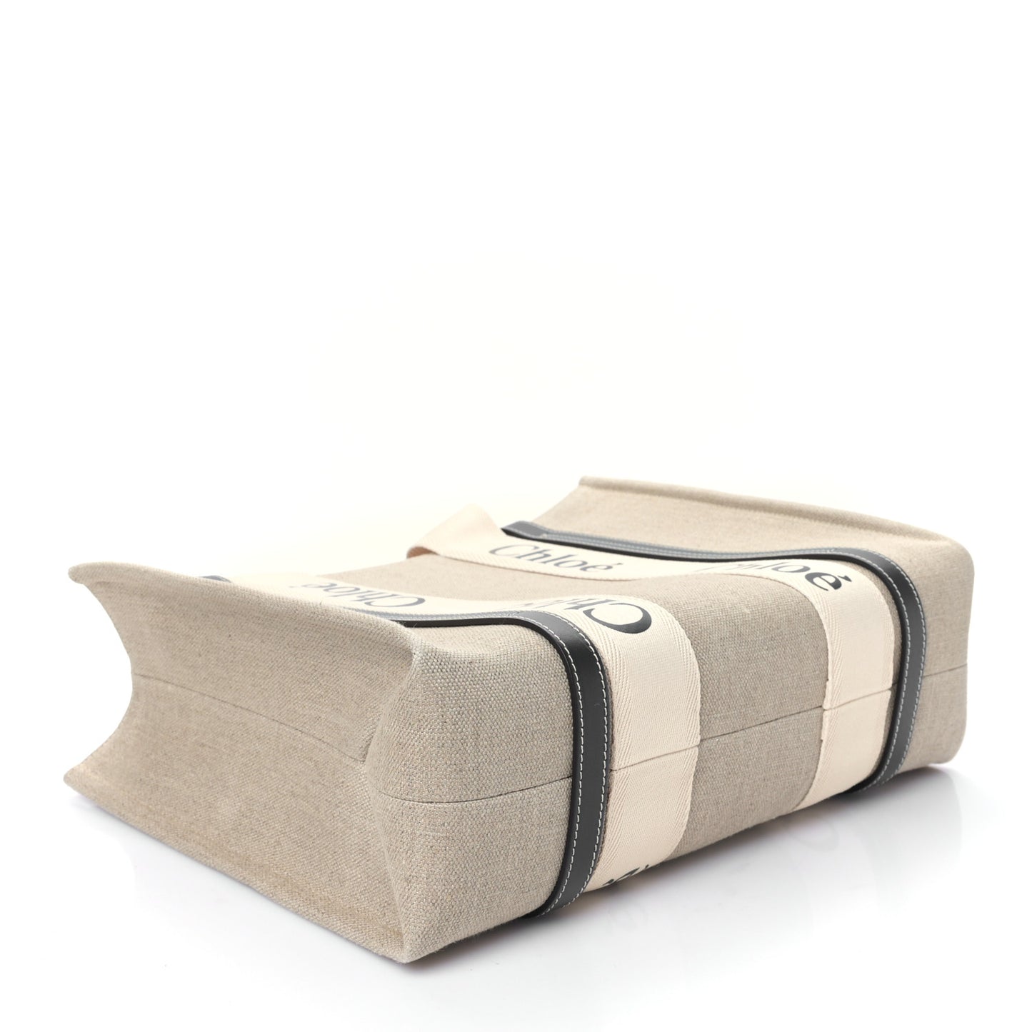 Linen Calfskin Medium Woody Ribbon Tote White Black