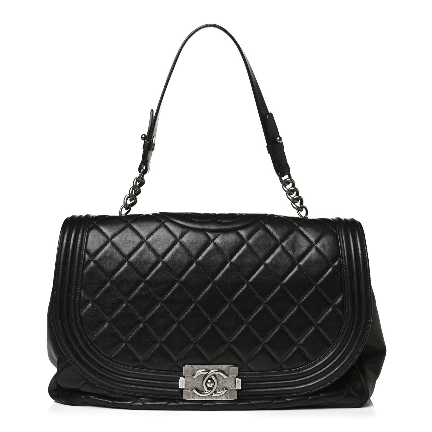 Lambskin Quilted Large Antik Boy Flap Black