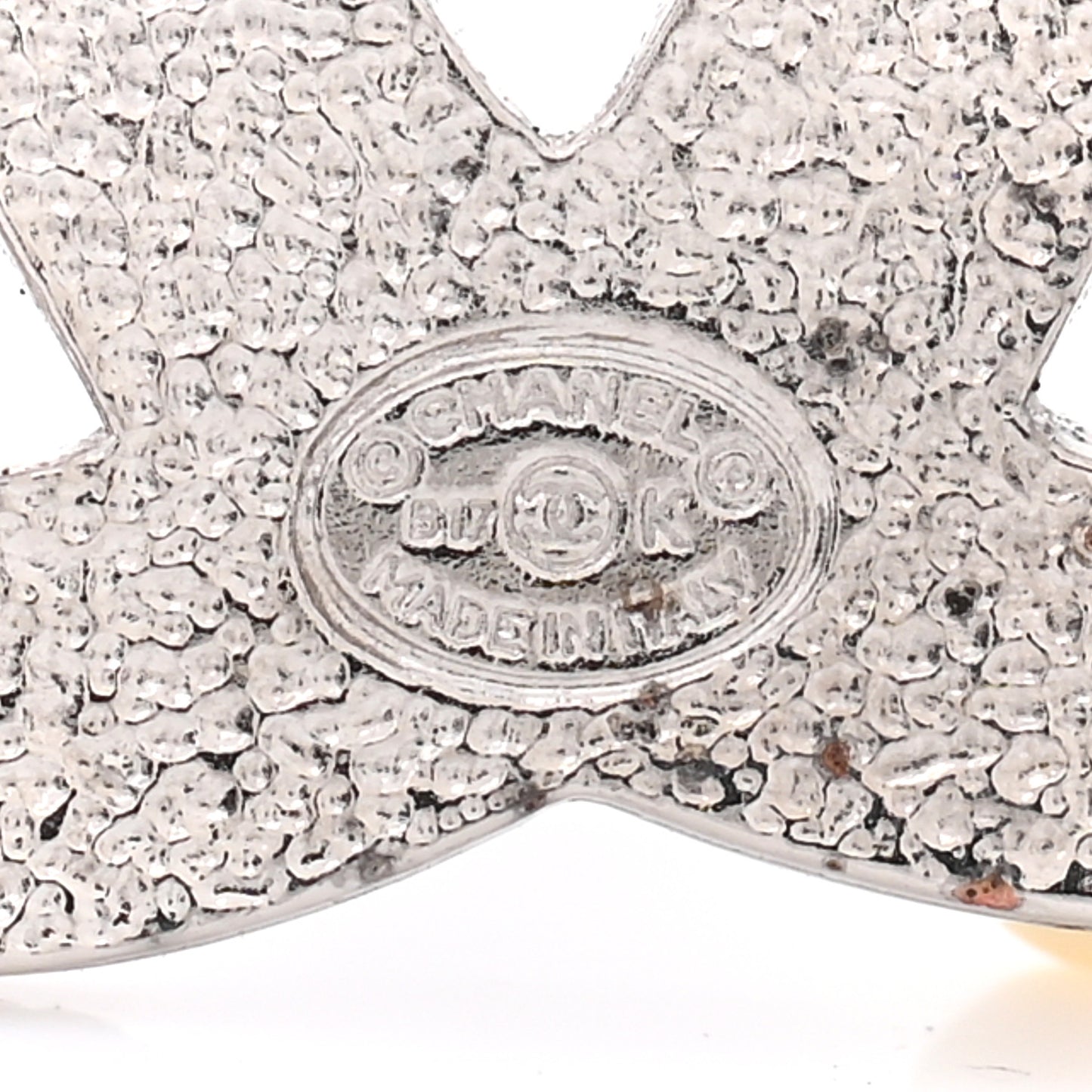 Pearl Crystal CC Mini Brooch Silver