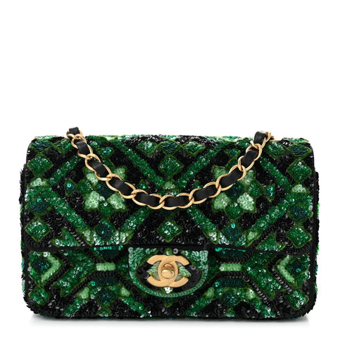Sequin Mosaic Mini Rectangular Flap Green Black