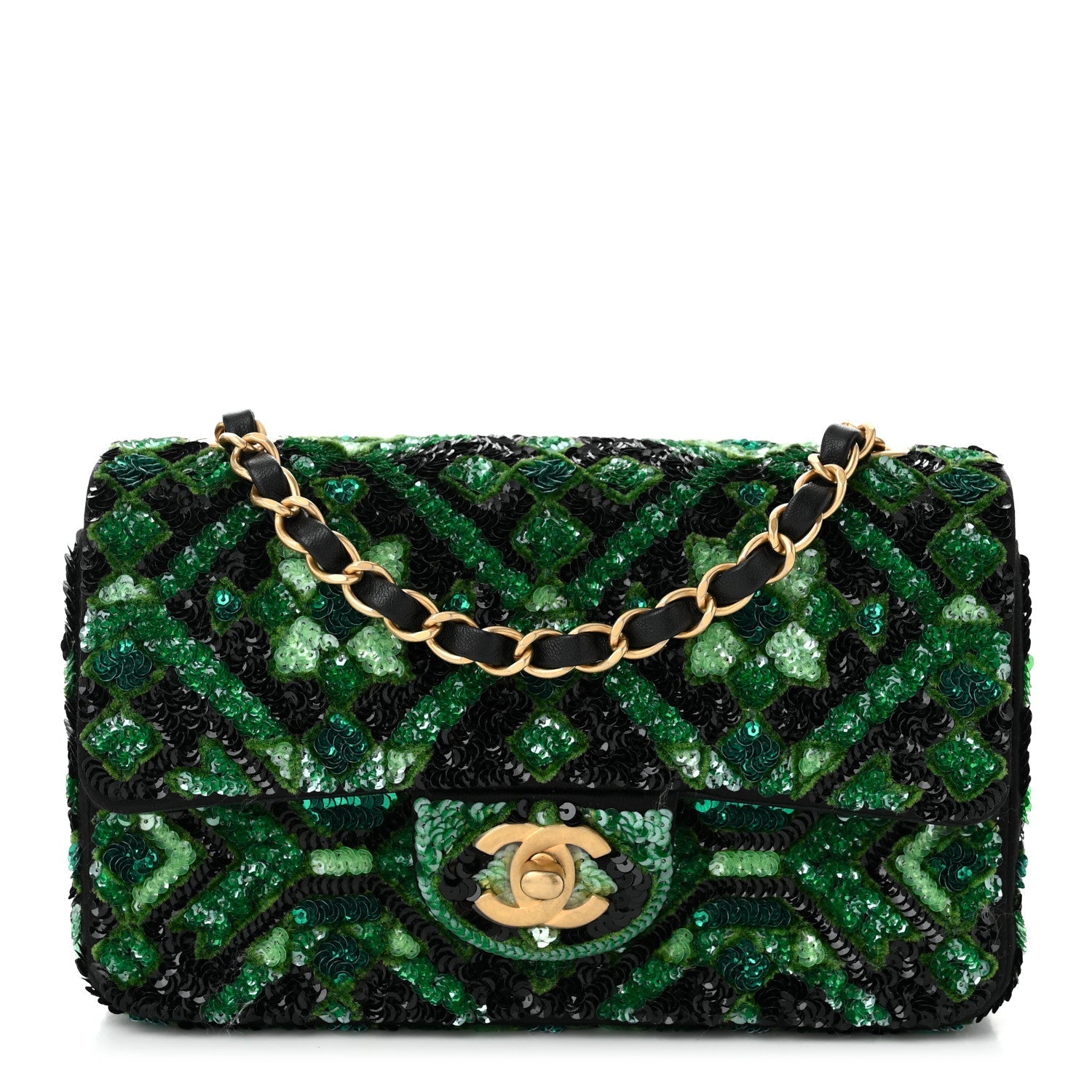 Chanel Sequin Mosaic Mini Rectangular Flap Green Black 1 of 11