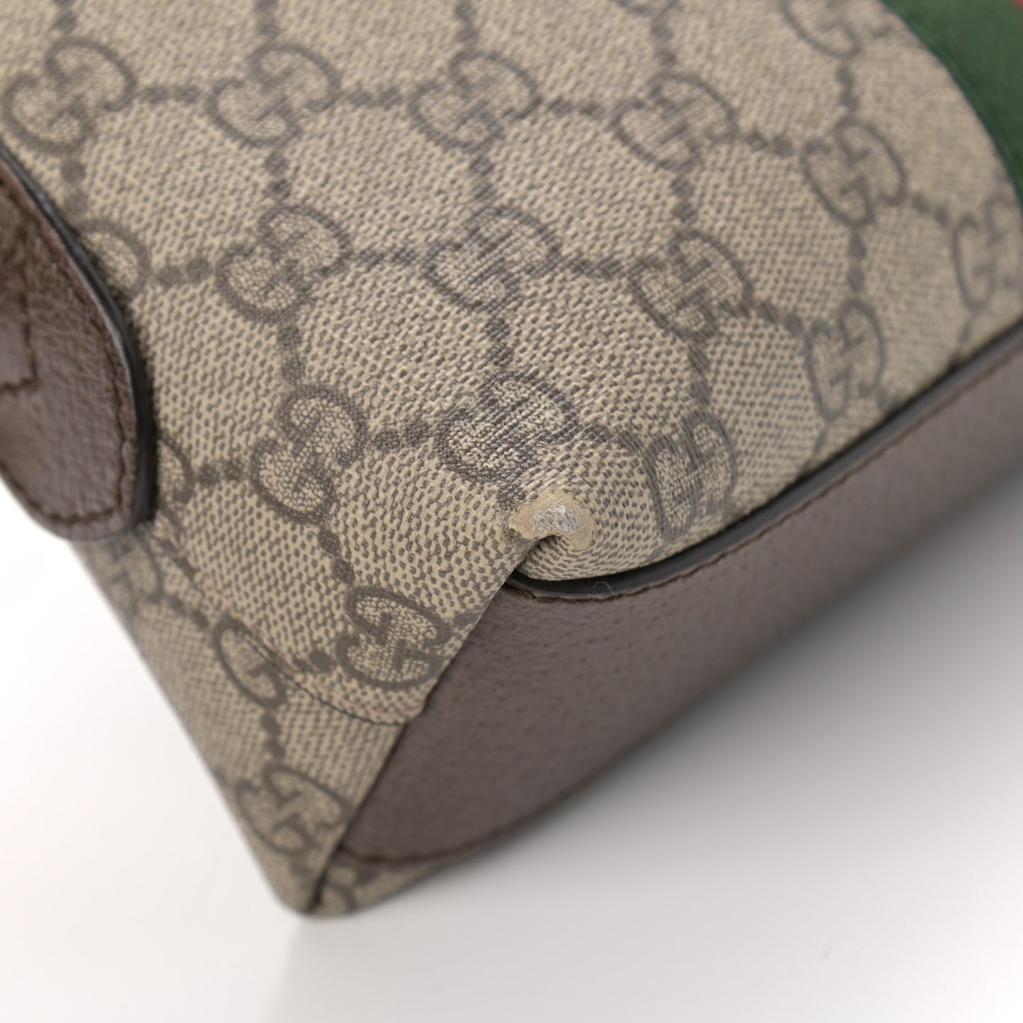 GG Supreme Monogram Textured Dollar Calfskin Web Small Ophidia Dome Shoulder Bag Beige Ebony New Acero