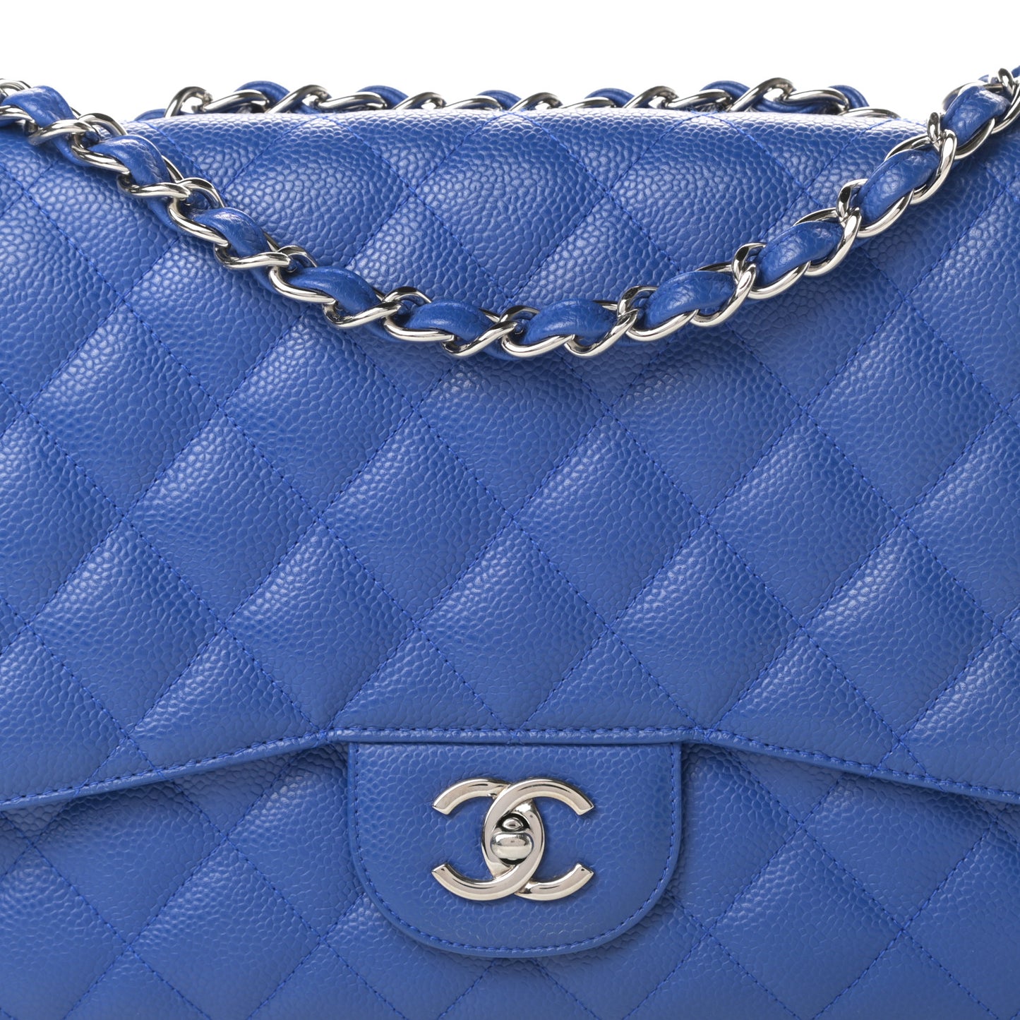 Caviar Quilted Jumbo Single Flap Blue