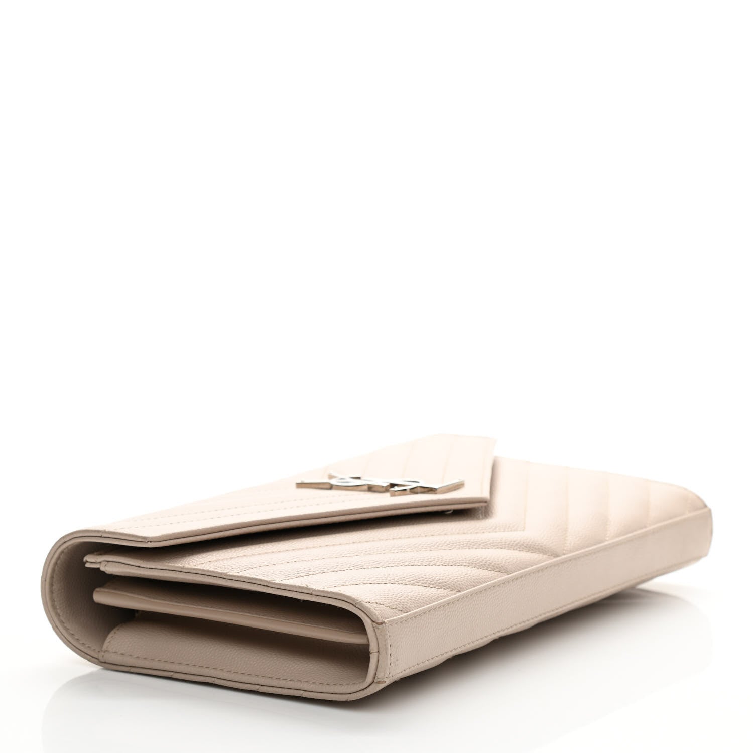 Saint Laurent Grain De Poudre Matelasse Chevron Monogram Chain Wallet Dark Beige 4 of 13