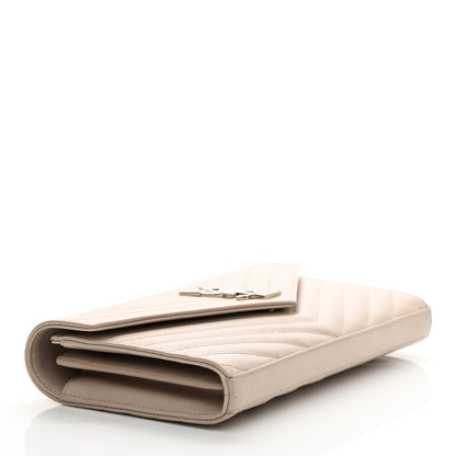 Saint Laurent Grain De Poudre Matelasse Chevron Monogram Chain Wallet Dark Beige 4 of 13