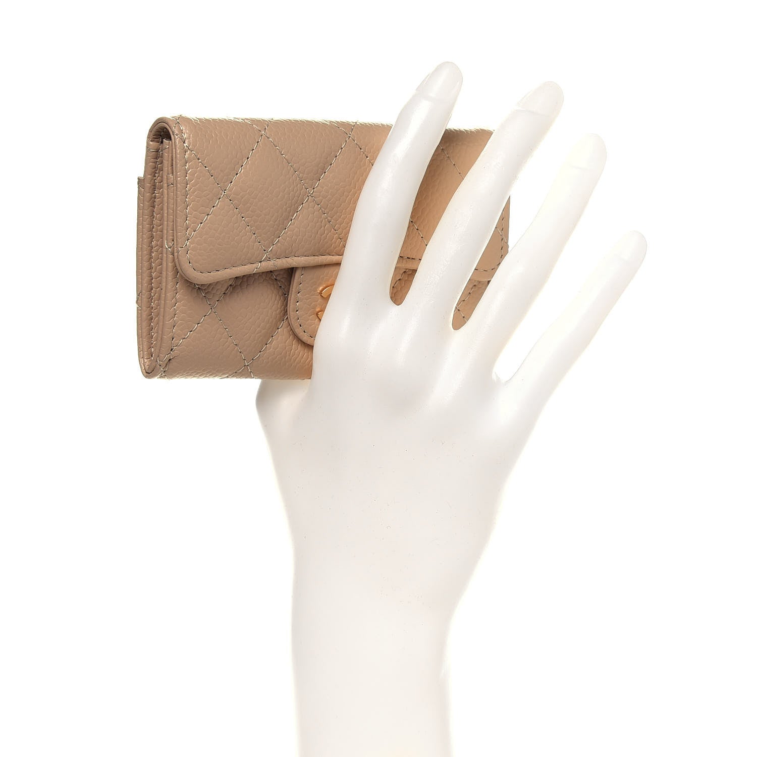 Chanel Caviar Quilted Flap Card Holder Wallet Beige 2 of 15