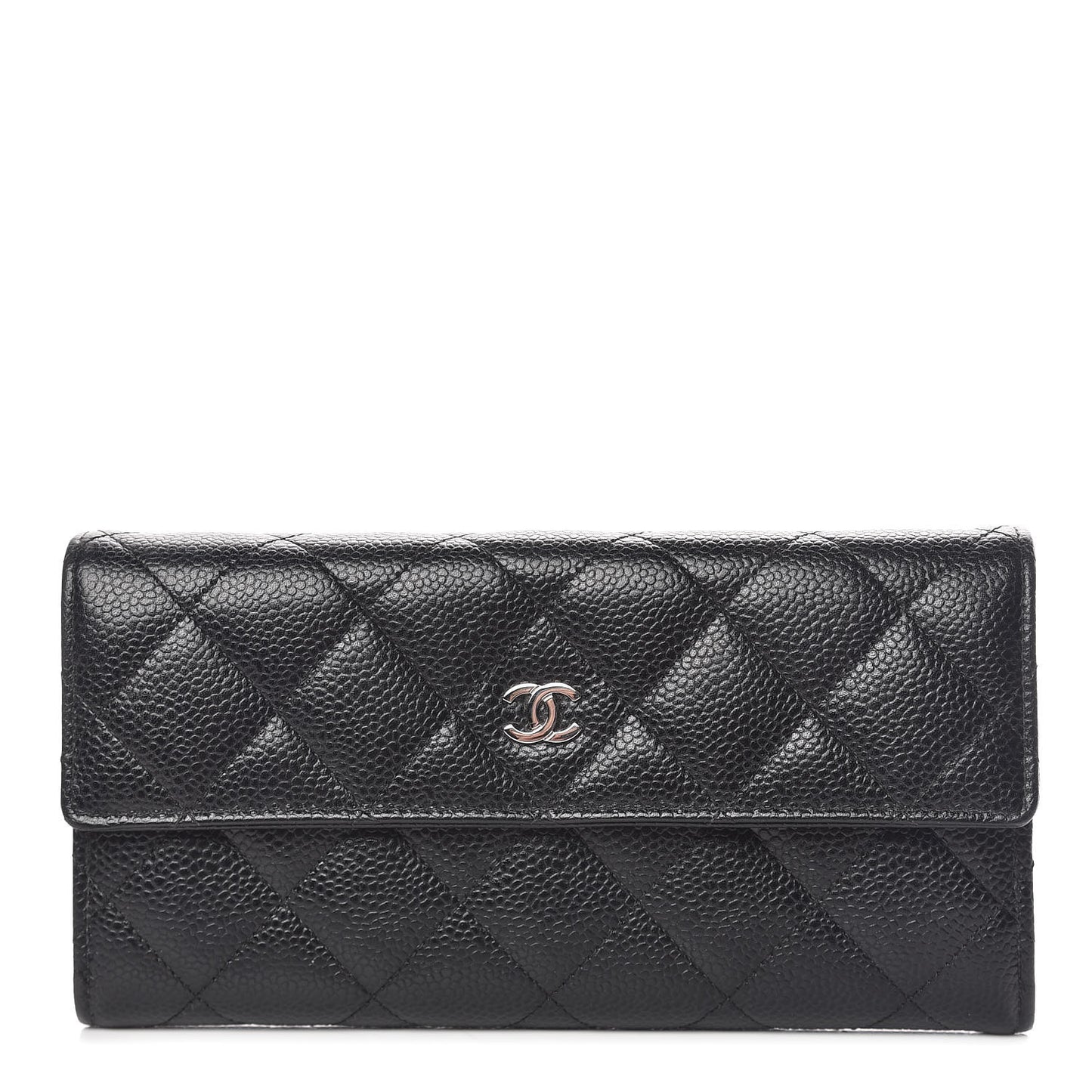 Caviar Quilted Large Gusset Flap Wallet Black