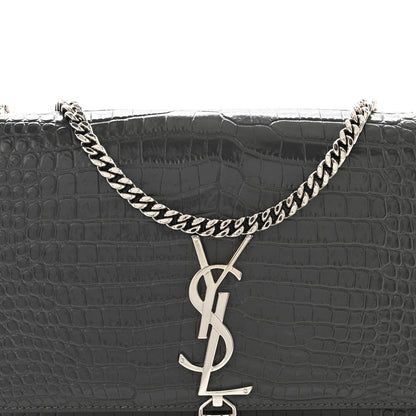 Saint Laurent Calfskin Crocodile Embossed Medium Classic Monogram Kate Tassel Satchel Storm 8 of 12